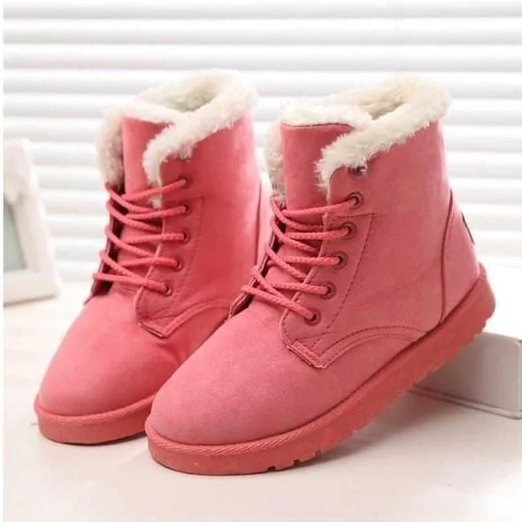 Women Cute Faux Fur Chunky Heel Platform Lace up Ankle Boots shopify Stunahome.com