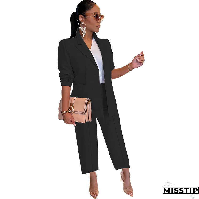 Fall Fashion Solid Color Women's Blazer Two Piece