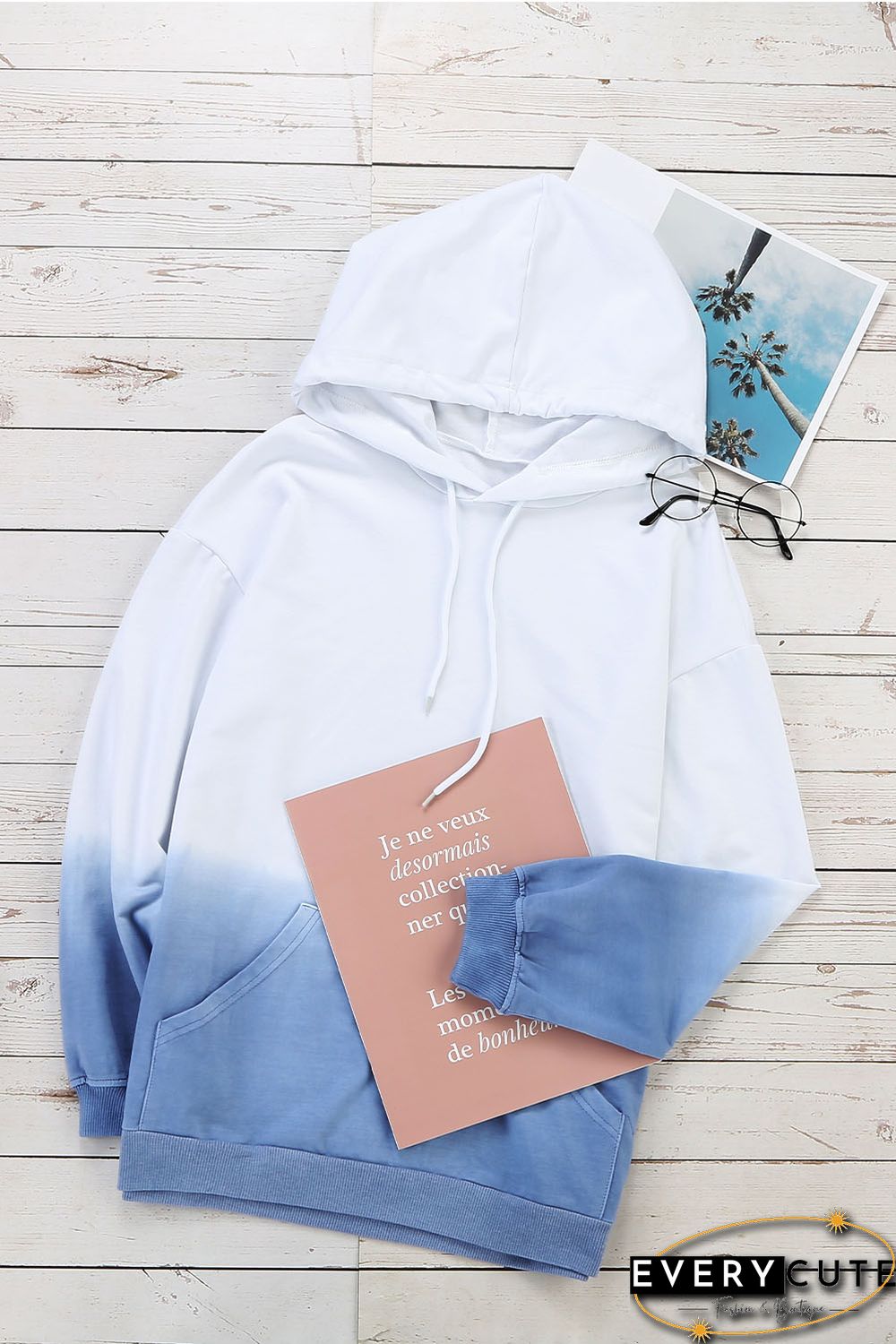Sky Blue Gradient Long Sleeve Hoodie