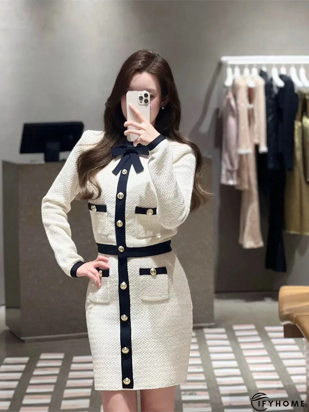 Elegant Crew Neck Color Block Buttoned Flouncing  Jacket | IFYHOME