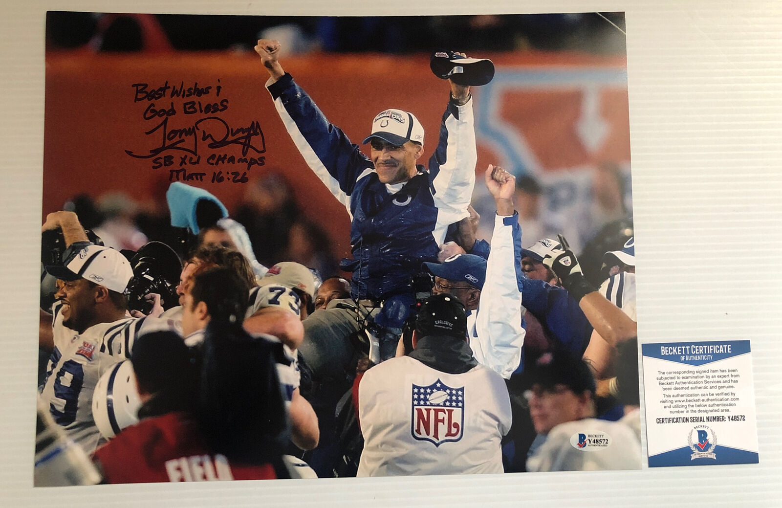 Tony Dungy Signed Autographed 11x14 Photo Poster painting Indianapolis Colts SB CHAMPS BECKETT 2