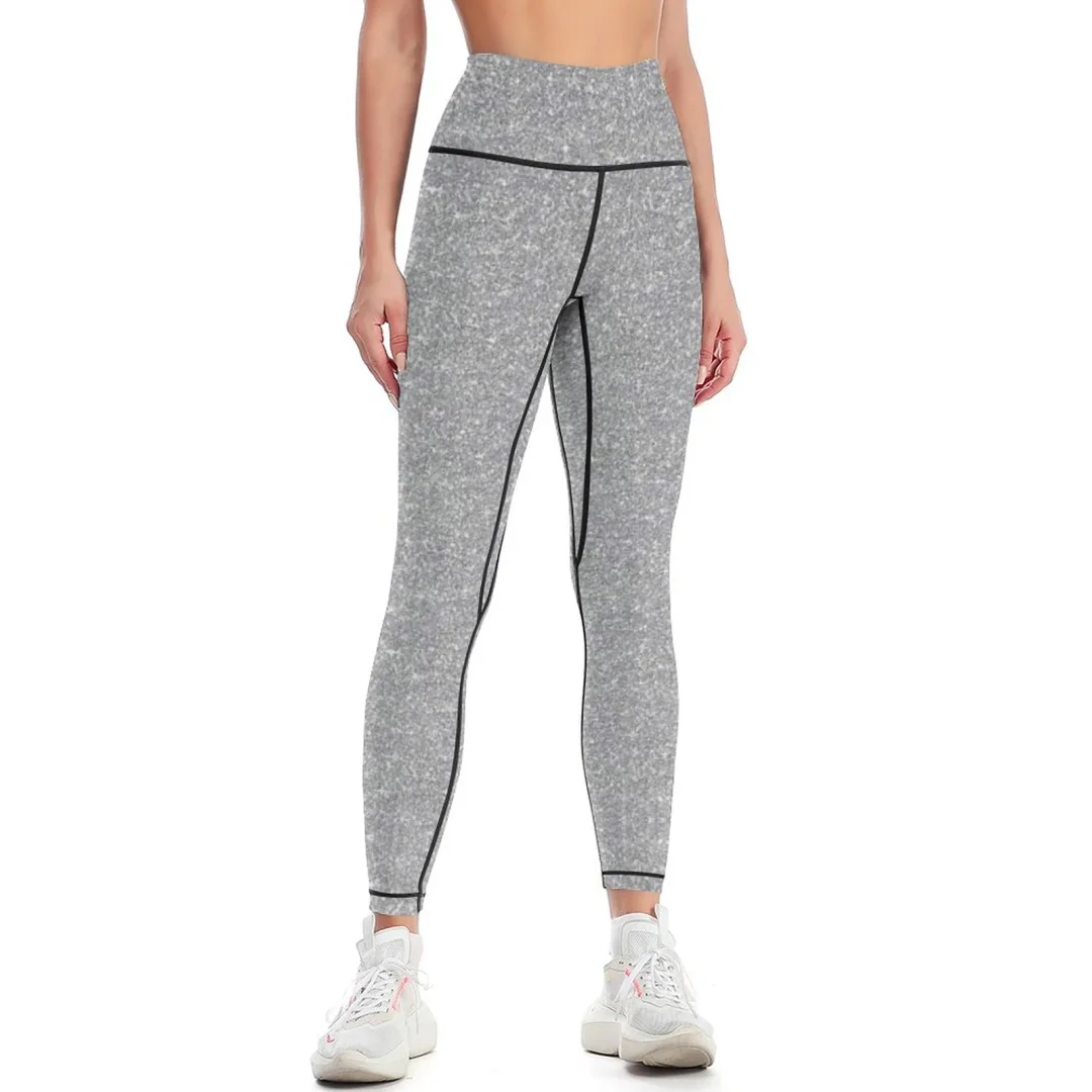 Modern And Trendy Silver Glitter Yoga Pants for Women Capris Full Length Yoga Legging High Waist Outdoor Running Pants
