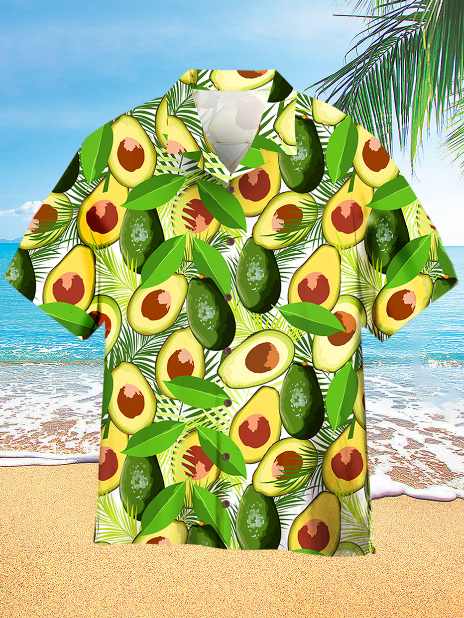 Avocado Hawaiian Print Men's Short Sleeve Cuban Collar Shirt ​ PLUSCLOTHESMAN