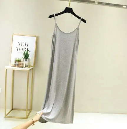 Vintage Solid Spaghetti Dress Women 2021 Elegant O Neck Long Sexy Modal Dresses Summer Autumn Korean Lady sleeveless Vestidos