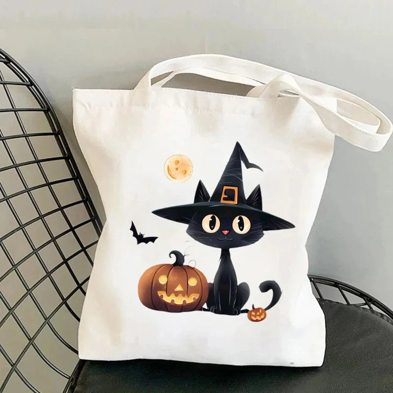 Black Cat Pumpkin Halloween Tote Bag
