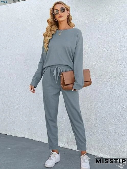 Round Neck Top and Drawstring Pants Set
