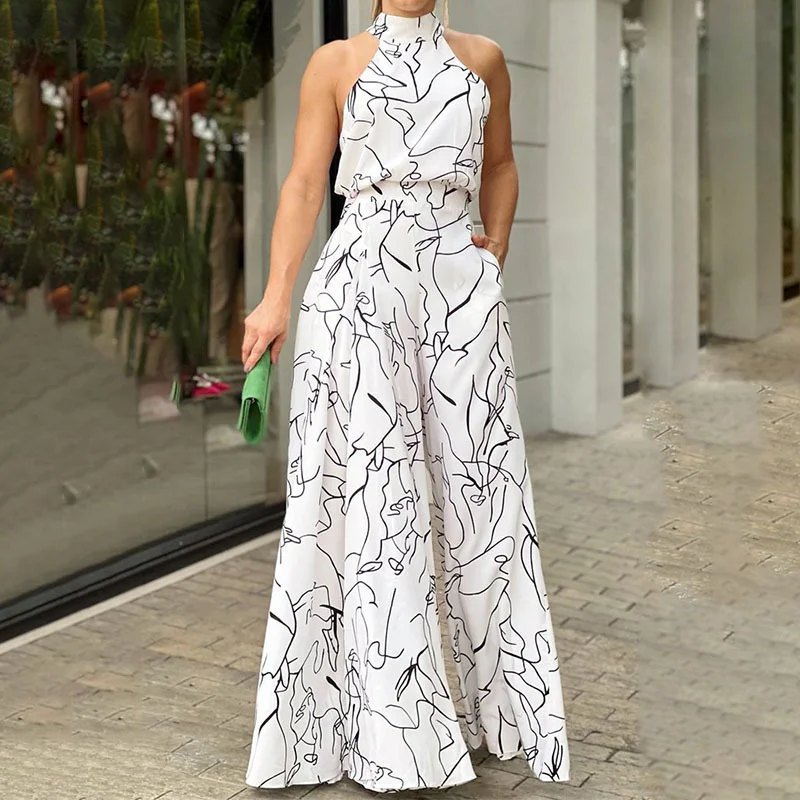 Brownm Brownm 2024 Women's Ins New Fashion Round Collar Sexy Print Jumpsuit