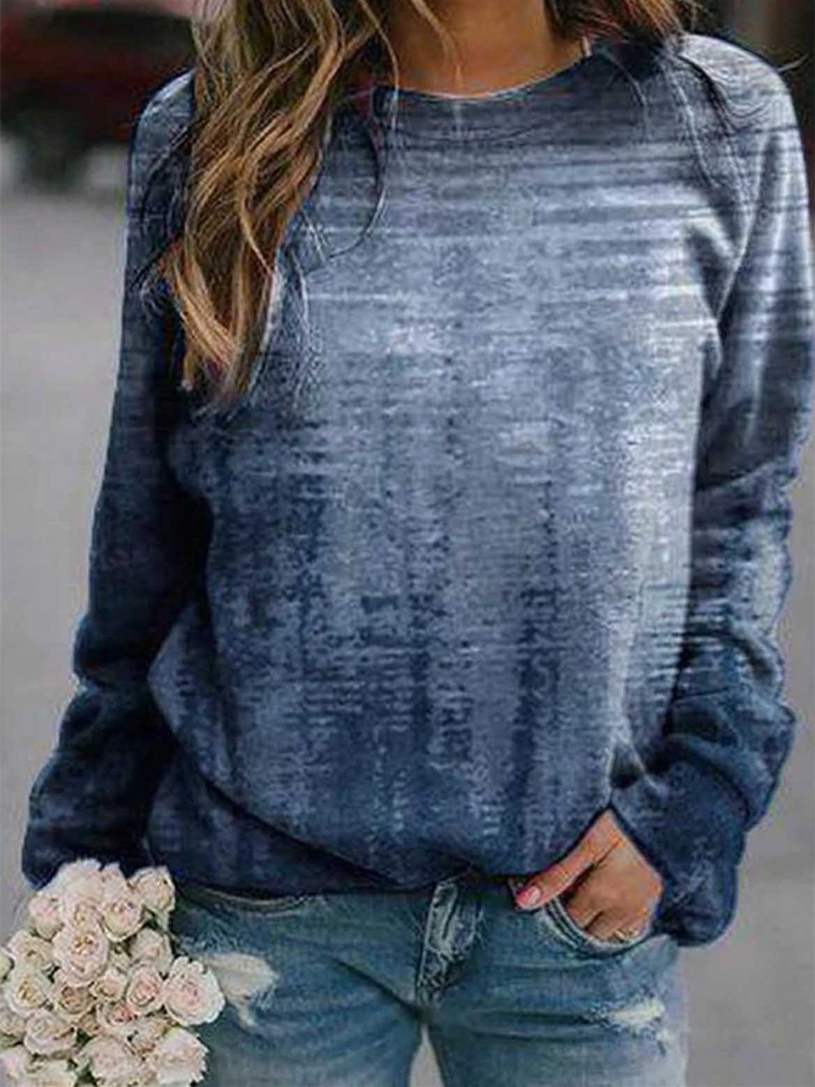 Women Long Sleeve V-neck Graphic Floral Printed Top