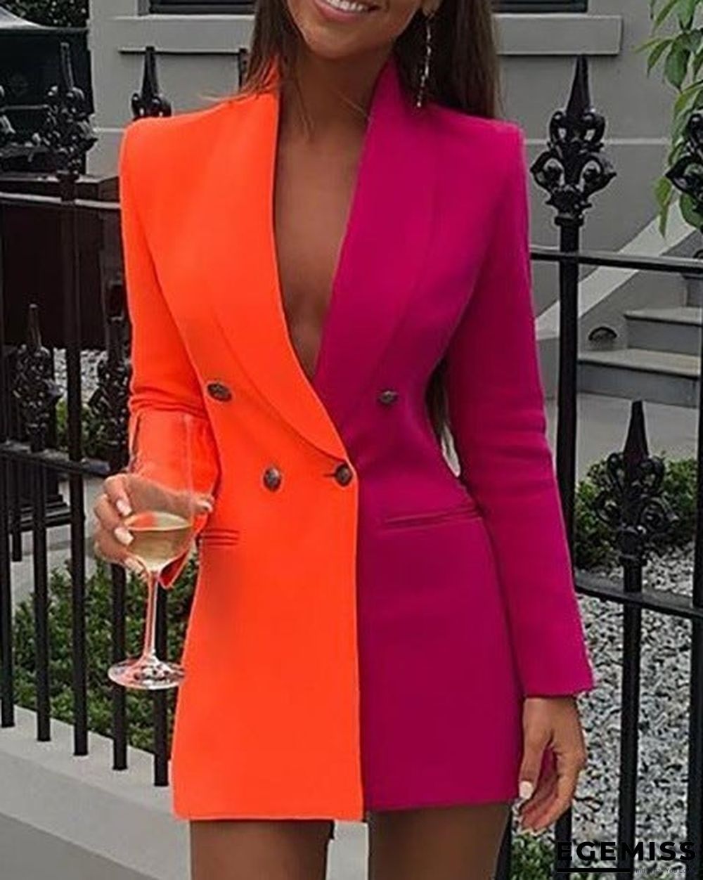 Color block Patchwork Long Sleeve Blazer Dress | EGEMISS