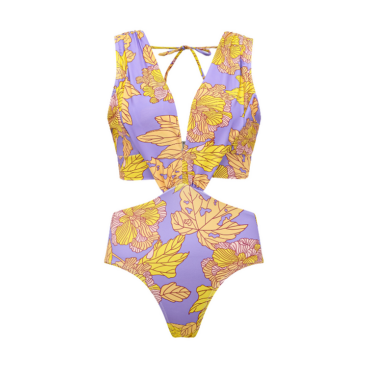 Flaxmaker Cutout Printed One Piece Swimsuit
