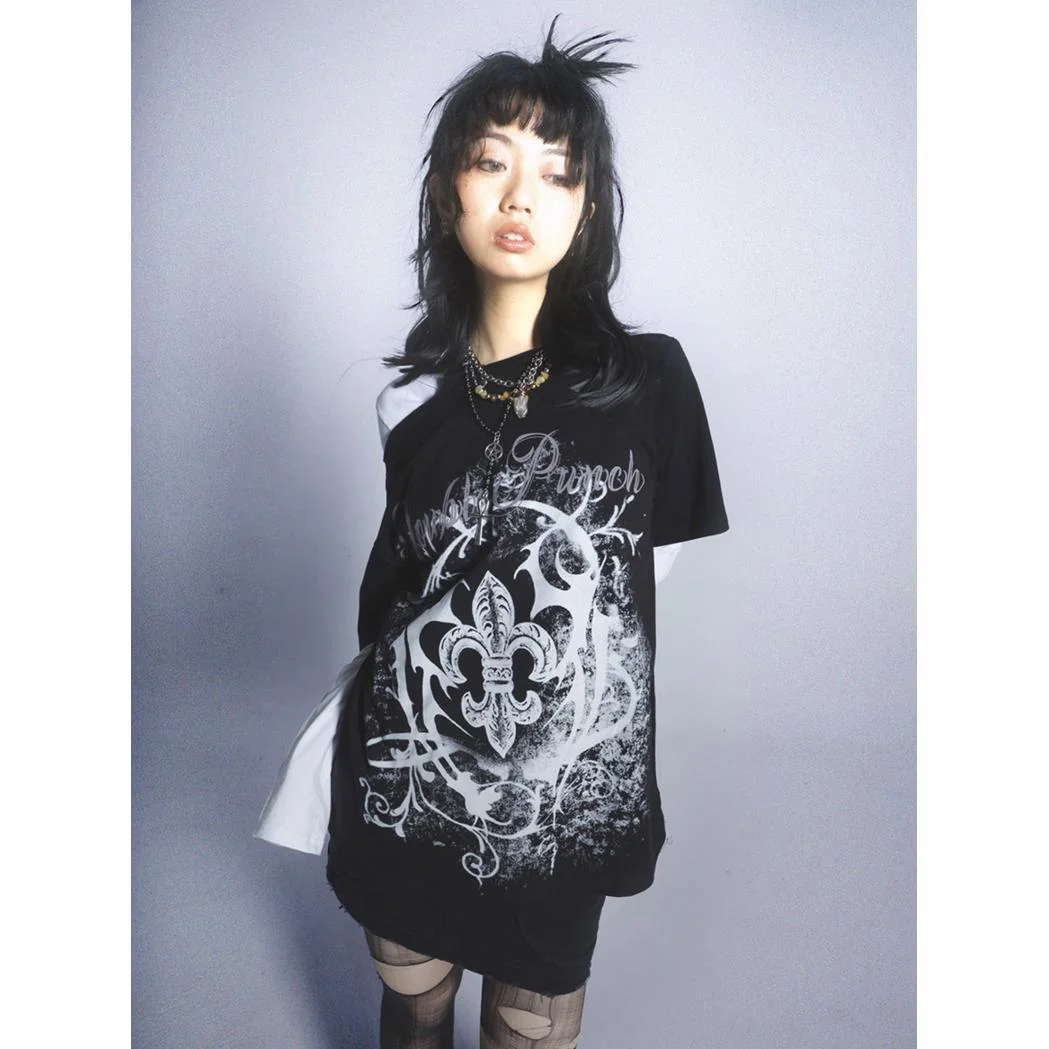 Vstacam 2000S Graphic T Shirts Women Off Shoulder Short Sleeve Hip Hop Goth Casual Harajuku Grunge Y2k Tops Tees Vintage Printed Clothes