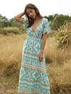 Ethnic Printed Short Sleeve Deep V-Neck Maxi Dress