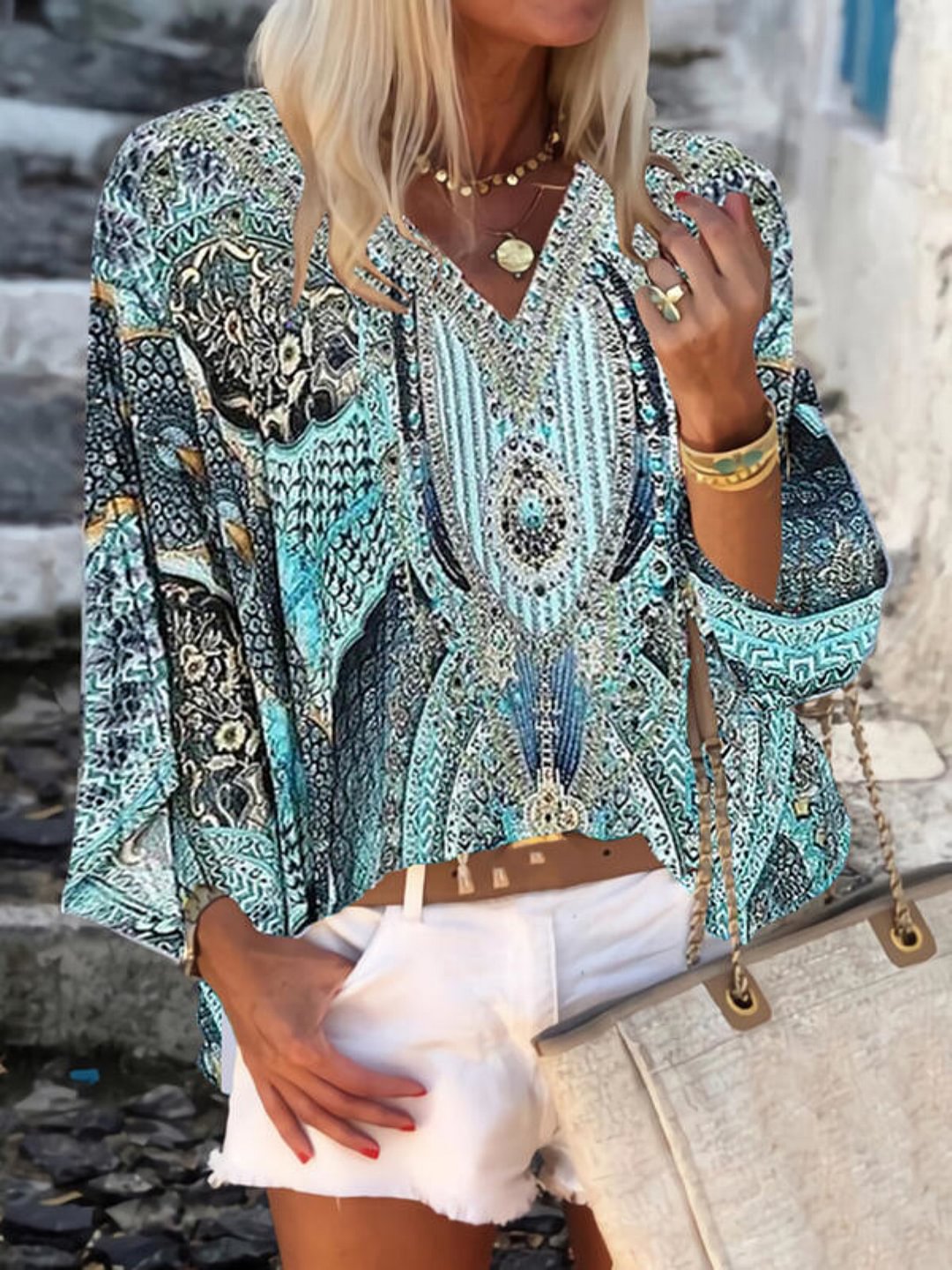 Bohemian beach vintage floral casual shirt