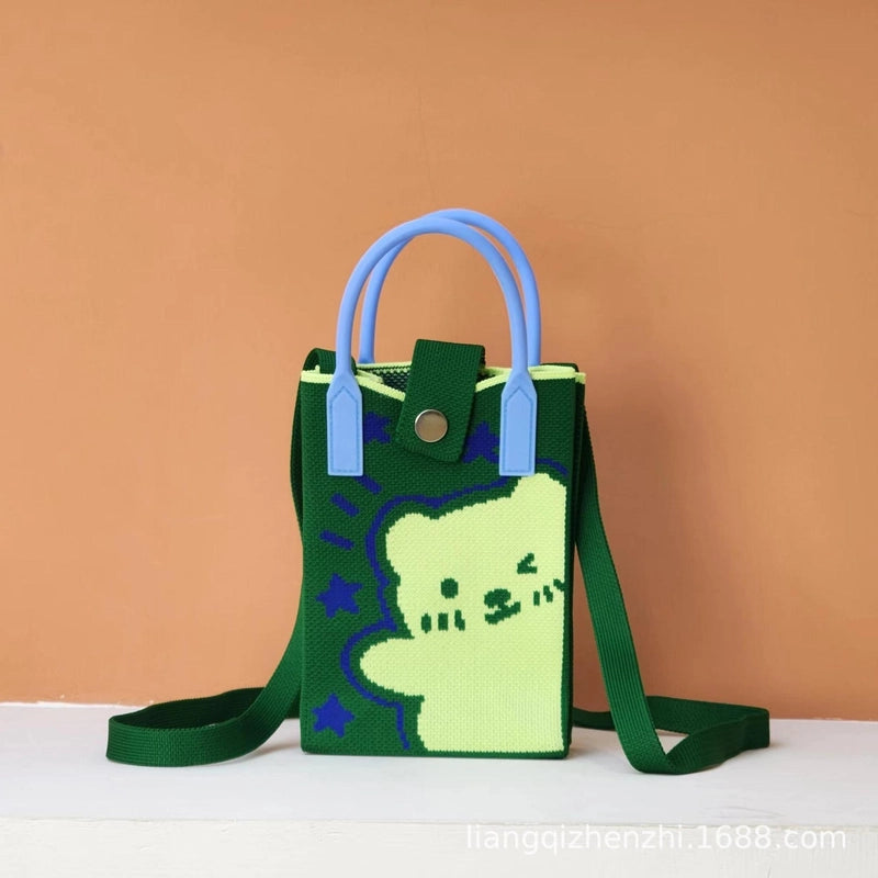 Women’s Polyester Cartoon Cute Square Hidden Buckle Shoulder Bag Handbag Crossbody Bag