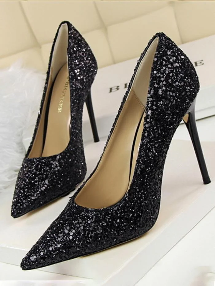 Fashion shallow mouth pointed toe sparkling sequins sexy high-heeled shoes