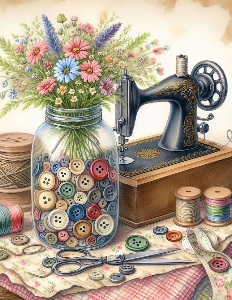 Sewing Buttons 40*50CM(Canvas) Diamond Painting gbfke