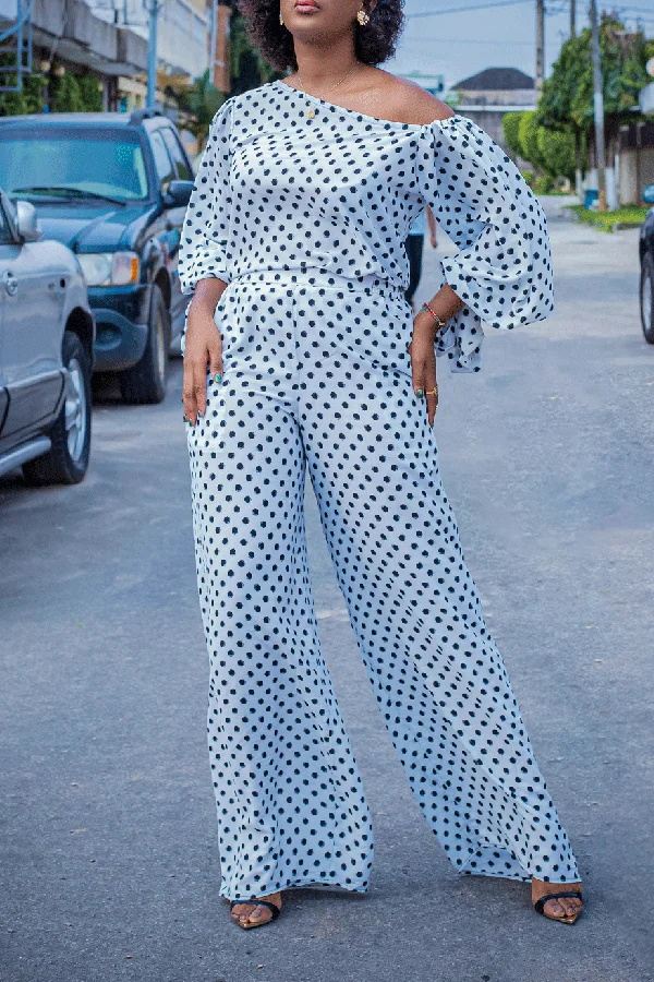 Stylish Polka Dot Blouse & Pants Set