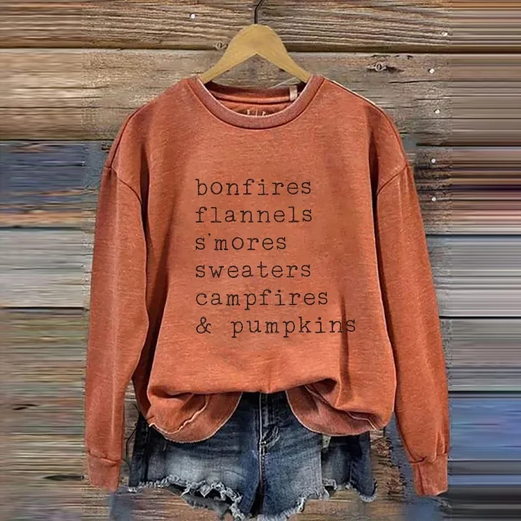 Comstylish Bonfires Flannels S'mores Sweaters Campfires And Pumpkins Print Sweatshirt