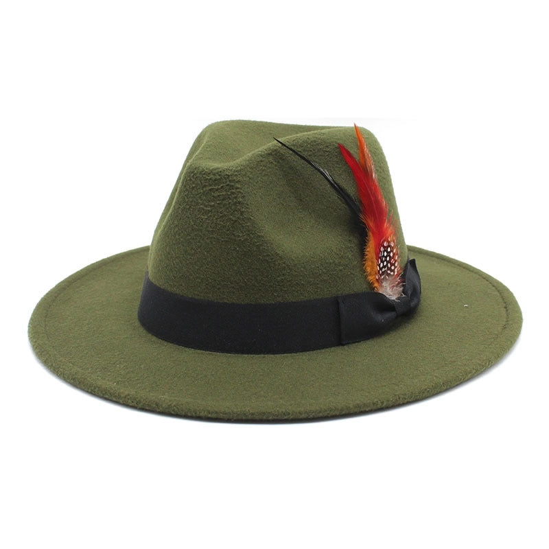 Bow Feather Top Hat Autumn And Winter Big Brim Hat Fashionable Men’s And Women’s Cashmere Felt Hat Style New Hats
