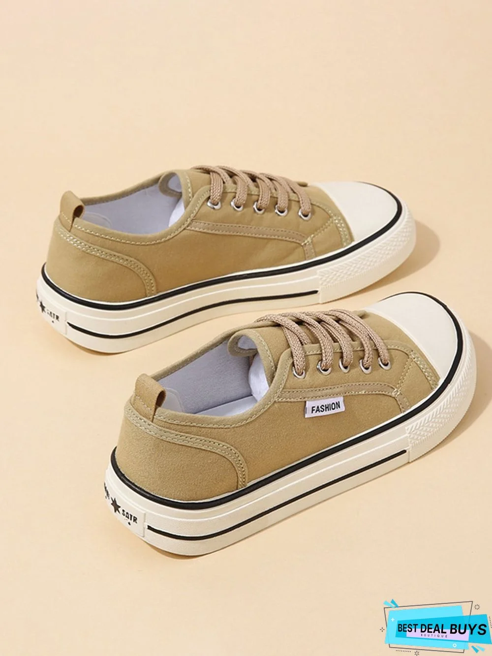Casual Plain Color Split Joint Comfy Square Toe Lace-Up Canvas Shoes