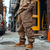 Men's Vintage Waffle Knitted Outdoor Multi-pocket Cargo Pants Trousers by Inlyline