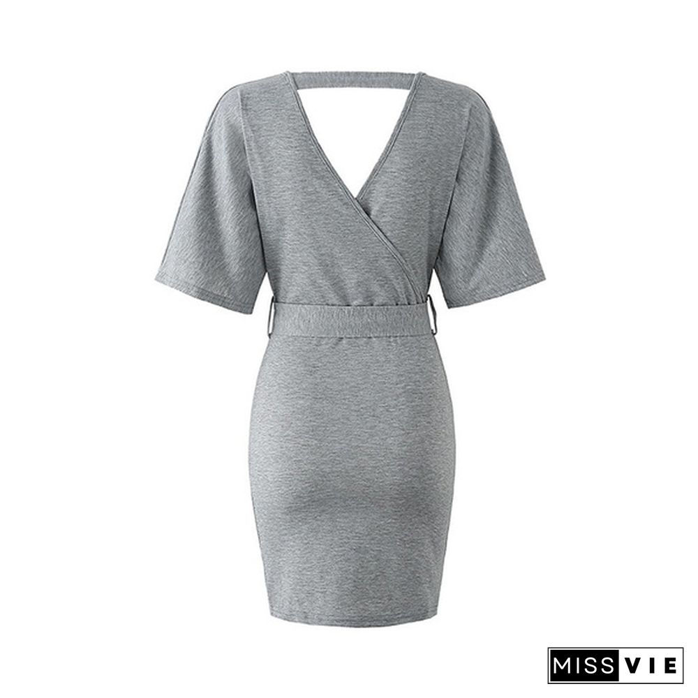 Women's Spring And Summer V-Neck Dress Hip Skirt