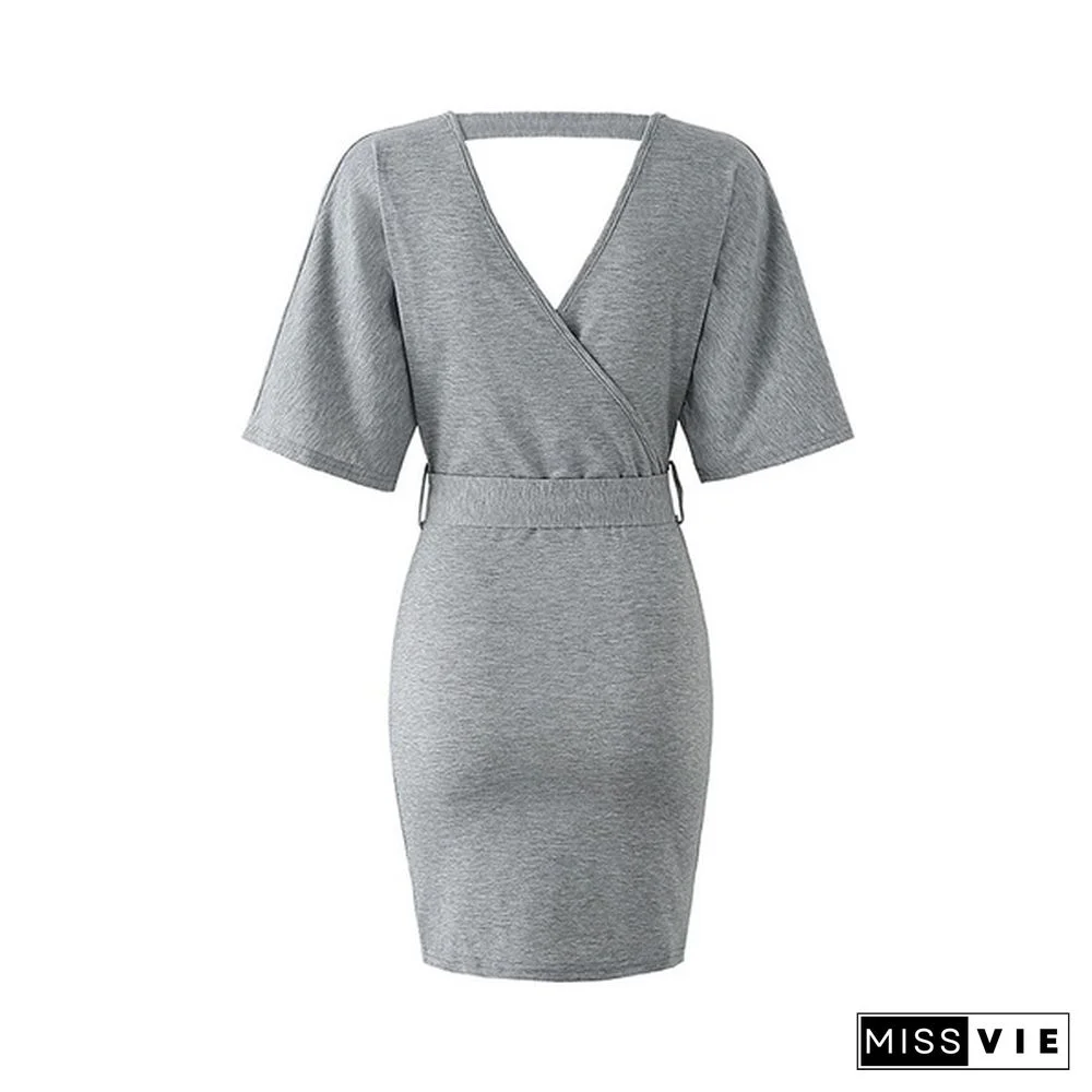 Women's Spring And Summer V-Neck Dress Hip Skirt