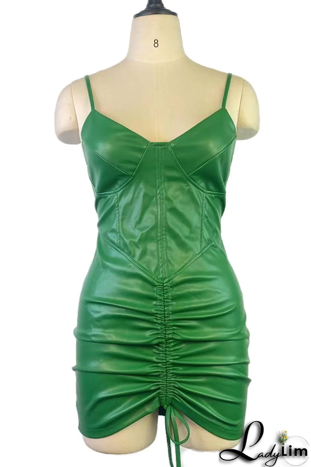 Dark Khaki Sexy Solid Patchwork Draw String Fold Spaghetti Strap One Step Skirt Dresses