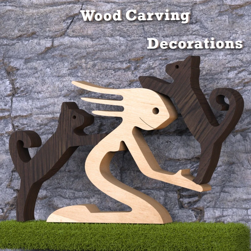 Family Puppy Wood Dog Craft Figurine Desktop Table Ornament Carving Model Creative Home Office Decoration Love Pet sculpture 515