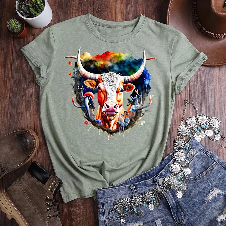 western cattle Round Neck T-shirt-0020717