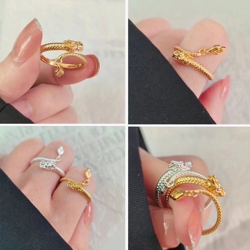 IG Style Dragon Copper Plating Inlay Zircon Charm Rings Open Rings