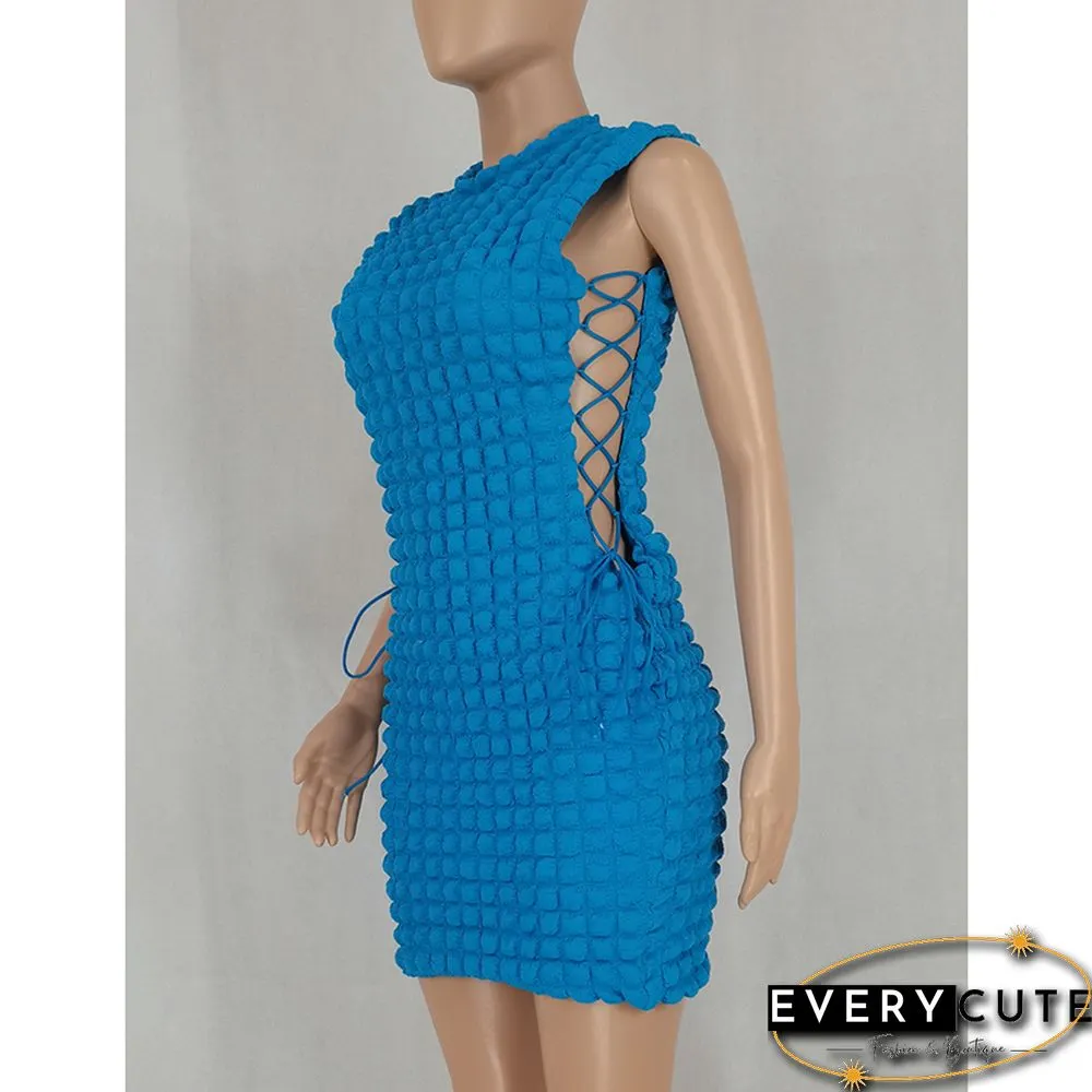 Blue Side Lace-up Sleeveless Bodycon Dress