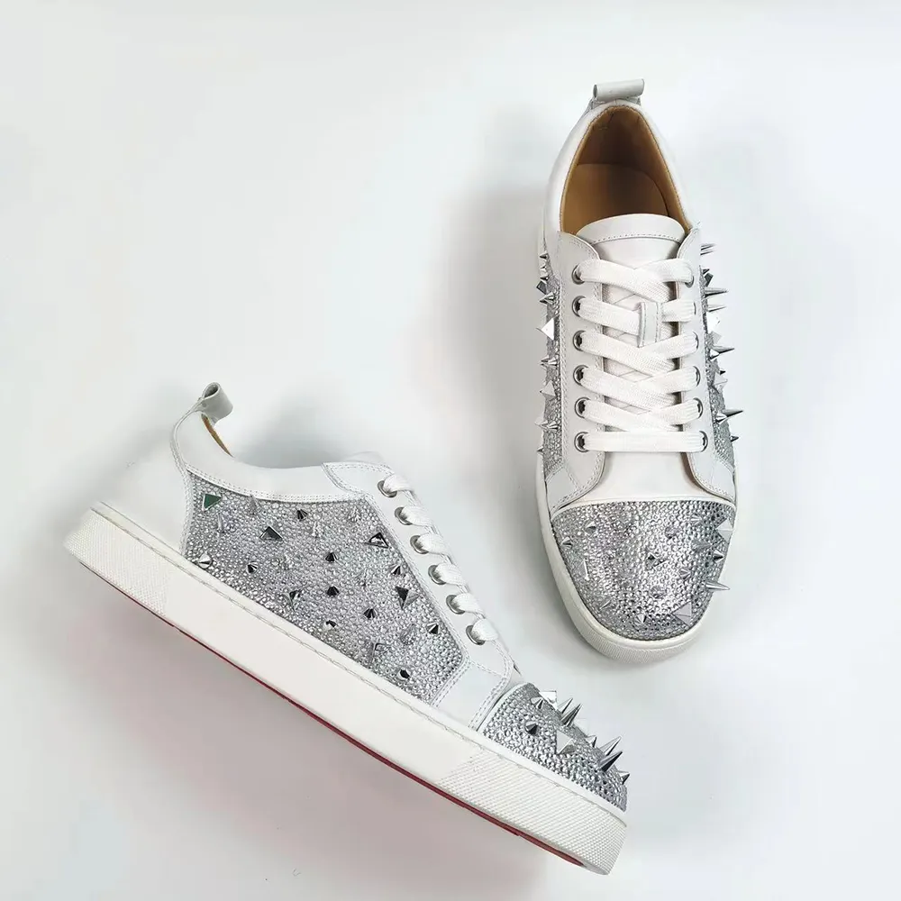Gentleman's Prom Party Sneakers Shoes Red Bottom Round Toe Rivets Shoes-vocosishoes