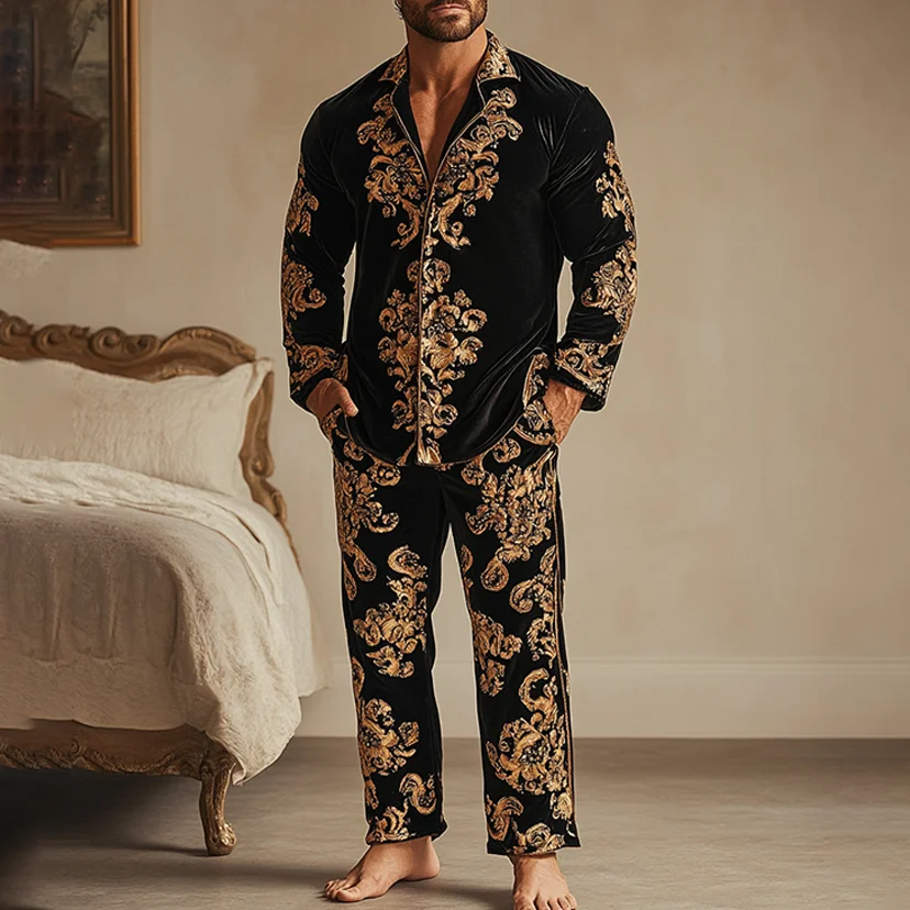 Men's Flannel Baroque Court Style Leisure Suit Pajamas-inspireuse