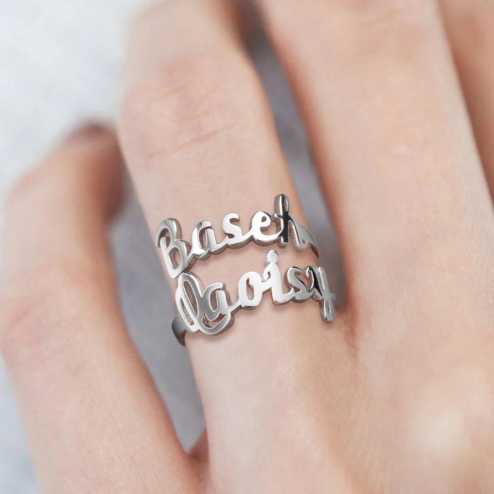 Personalized Two Name Ring Rose Gold Plated Silver