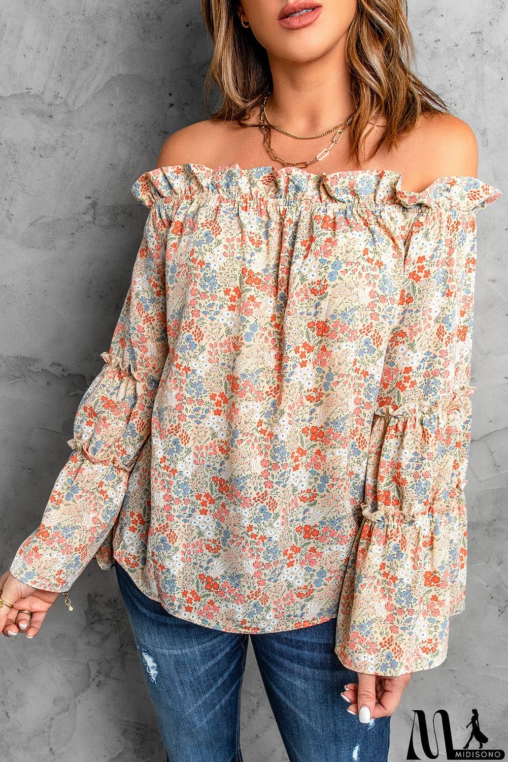 MidiSono - Floral Off The Shoulder Blouse