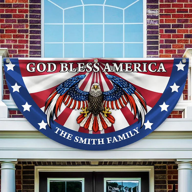 Personalized 250 Years of Freedom America Flag Custom Family Name God Bless America Patriotic Eagle Non-Pleated Fan Flag