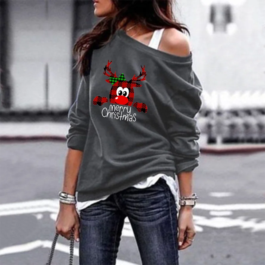 Sexy Off-shoulder Women Halloween Crab Print Dark Red Sweatshirt