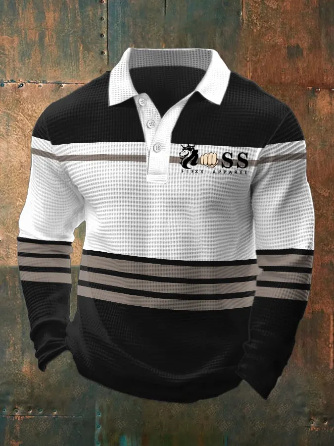 Men's Business Casual Contrast Waffle Polo Top