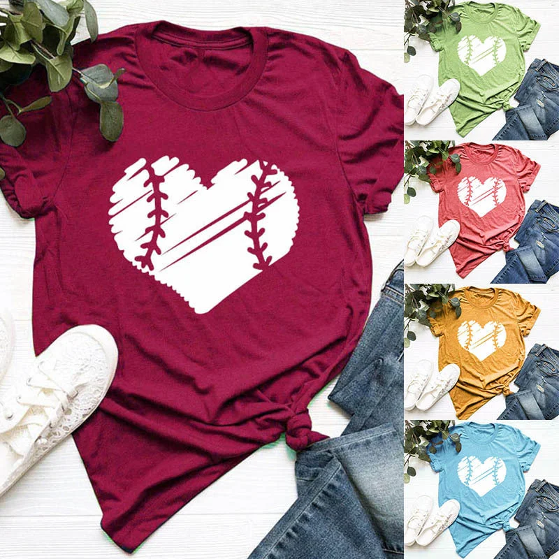 Heart-shaped Floral Round Neck Short Sleeves T-shirt