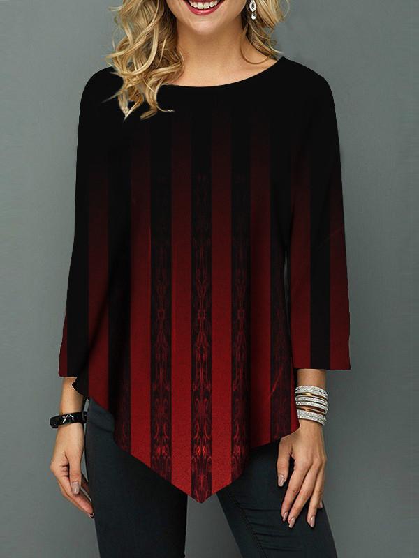 Women Long Sleeve Scoop Neck Floral Printed Graphic Top