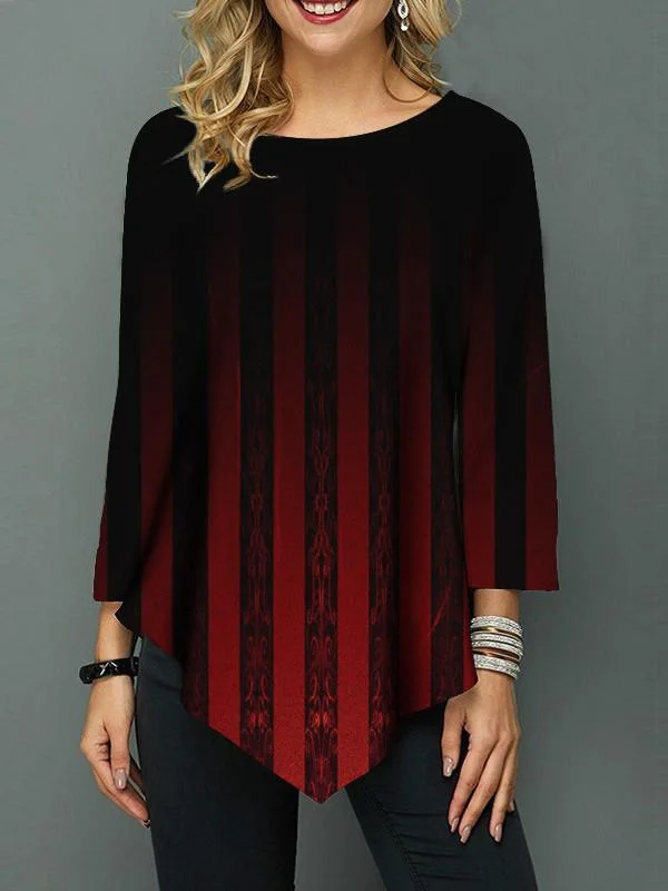 Women Long Sleeve Scoop Neck Floral Printed Graphic Top