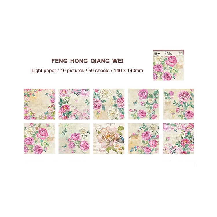 Journalsay 50 Sheets Large Size Vintage Flowers Material Paper Memo Pad DIY Journal Art Decoration Paper