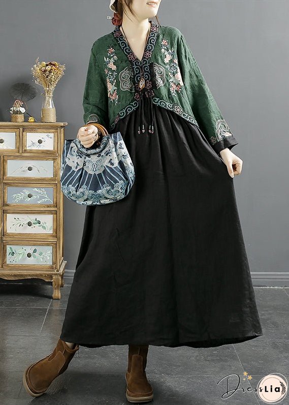 New Red Tasseled Embroidered False Two Pieces Cotton Dress Autumn
