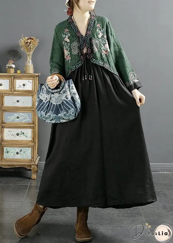 New Red Tasseled Embroidered False Two Pieces Cotton Dress Autumn