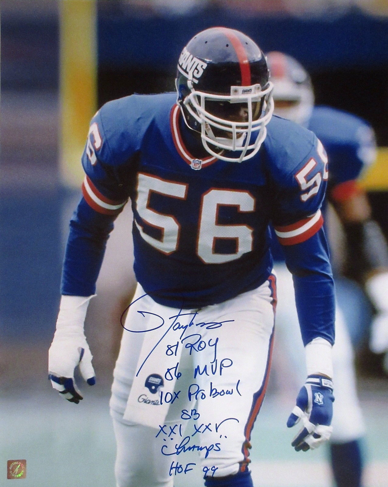 Lawrence Taylor Autographed New York Giants 16x20 5 Inc Stat Photo Poster painting ASI Proof