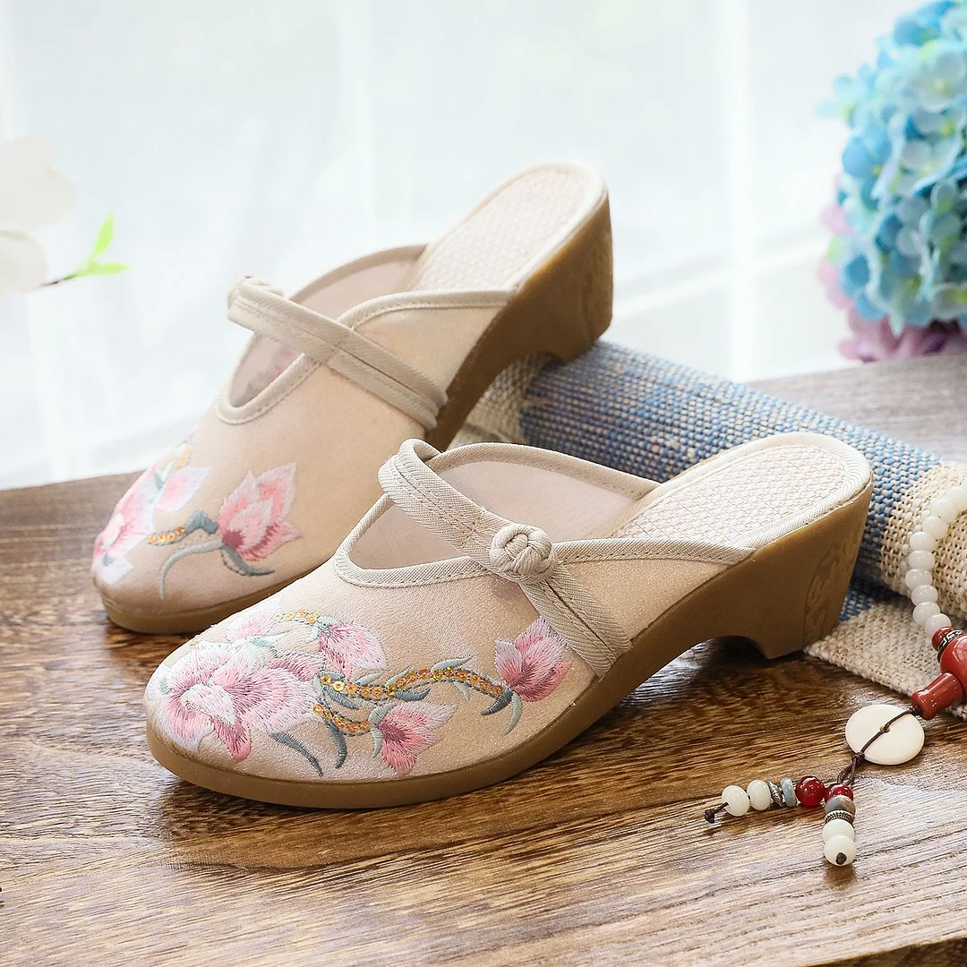 Wongn Wongn Summer New High Heel Wedge Heel Embroidered Cloth Slippers Women's Sandals Embroidered Cloth Shoes