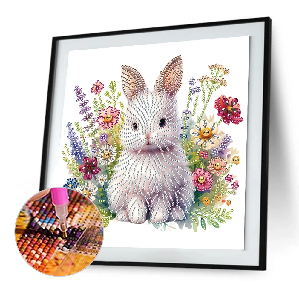 Diamond Painting - Partial Special Shaped Drill - Flowers Rabbit(Canvas|30*30cm)