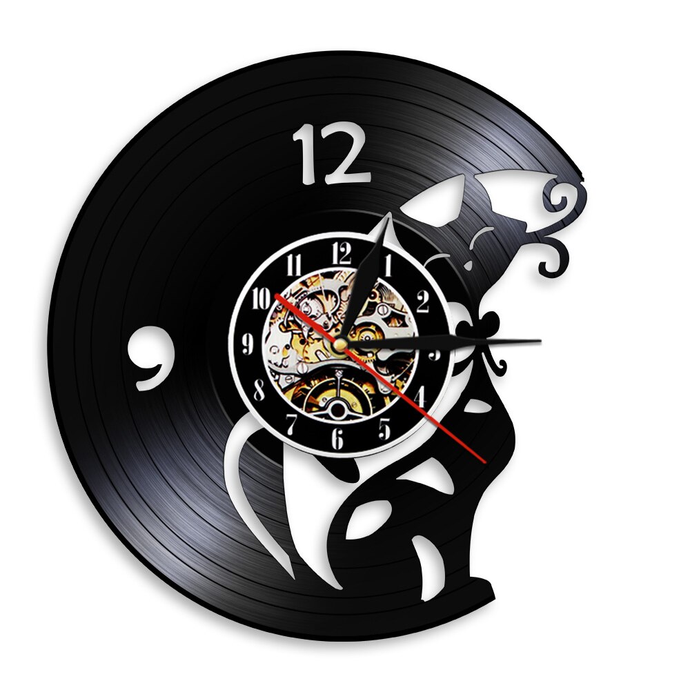 

Cut Out Longplay Cat Silhouette - Vinyl Record Wall Clock - Without LED, 501 Original
