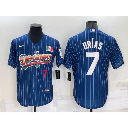Men's Los Angeles Dodgers #7 Julio Urias Navy Mexico Rainbow Cool Base Stitched Baseball Jersey 77OW